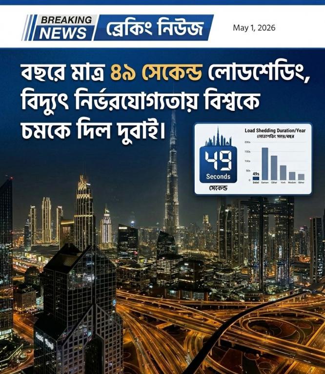 বছরে মাত্র ৪৯ সেকেন্ড লোডশেডিং, বিদ্যুৎ নির্ভরযোগ্যতায় বিশ্বকে চমকে দিল দুবাই